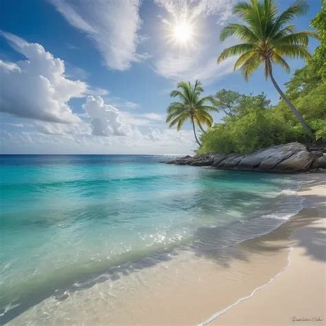 landscape beach scene art front view  coconut trees