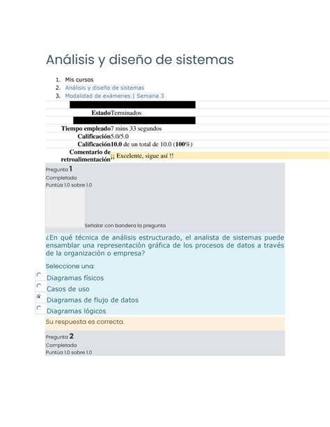 Análisis y diseño de sistemas Examen Semana 3 Anlisis y diseÒo de