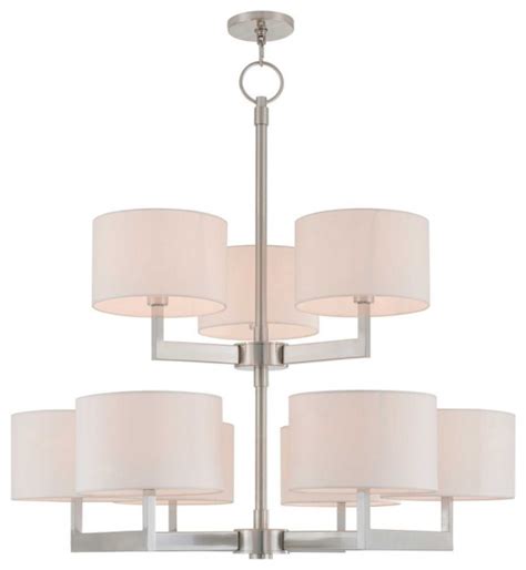 Modern Contemporary Nine Light Chandelier Brushed Nickel Finish