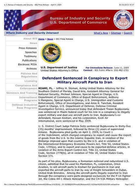 Calaméo U S Bureau Of Industry And Security Doj Press Release