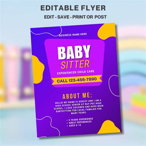 Babysitter Editable Flyer Babysitting Flyer Editable Flyer Canva