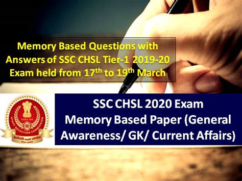 SSC CHSL 2020 Memory Based Paper With Answers General Awareness GK