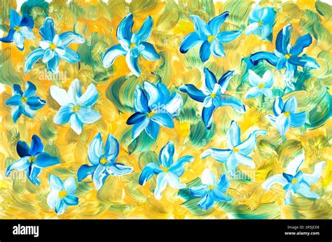 Flores Azules Abstractas Dibujado A Mano Original Estilo Del