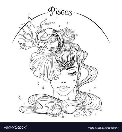 Pisces as a girl in hat Royalty Free Vector Image