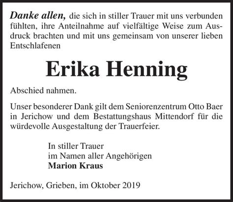 Traueranzeigen Von Erika Henning Abschied Nehmen De