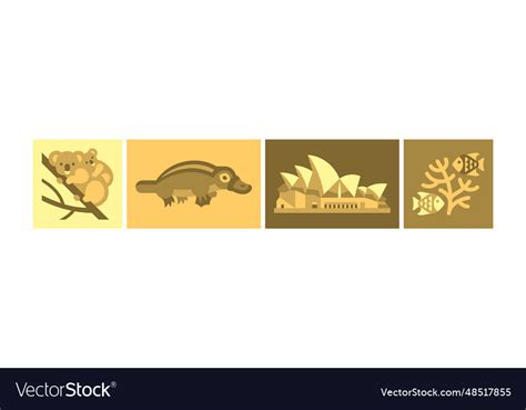 Yellow australian native icons in square Vector Image