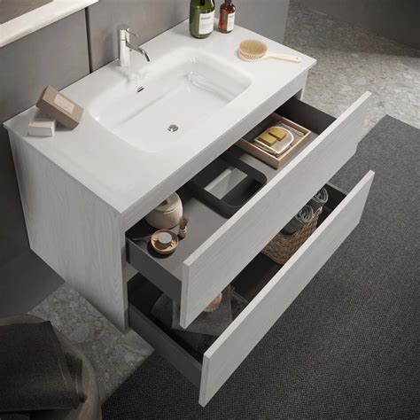 Mobile Bagno Start 2 Cassettoni E Specchiera LED Rovere Artico 80 Cm OBI