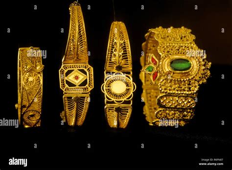 23 Carat Antique Gold Jewelry On Black Background Stock Photo Alamy