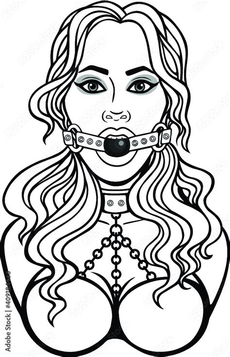 Animation Portrait Of The Beautiful Woman With A Ball Gag Template For Erotic Content