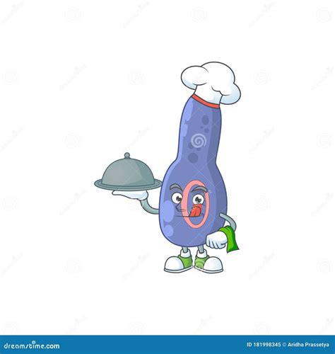 A Clostrisium Botulinum Chef Cartoon Design With Hat And Tray Stock