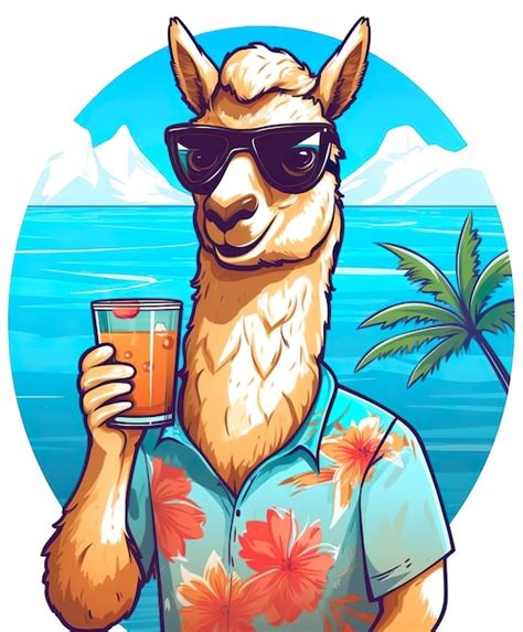 Premium AI Image A Cool Llama Wearing Sunglasses And A Hawaiian