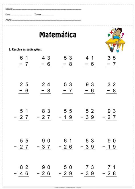 Atividade De Matematica 4 Ano Subtração - Atividade de matemática 4°ano resolva - Ler e Aprender | Resolva as ...