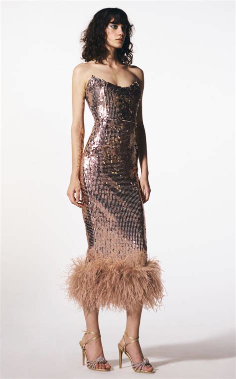 Feather Trimmed Sequin Midi Dress By The New Arrivals Ilkyaz Ozel