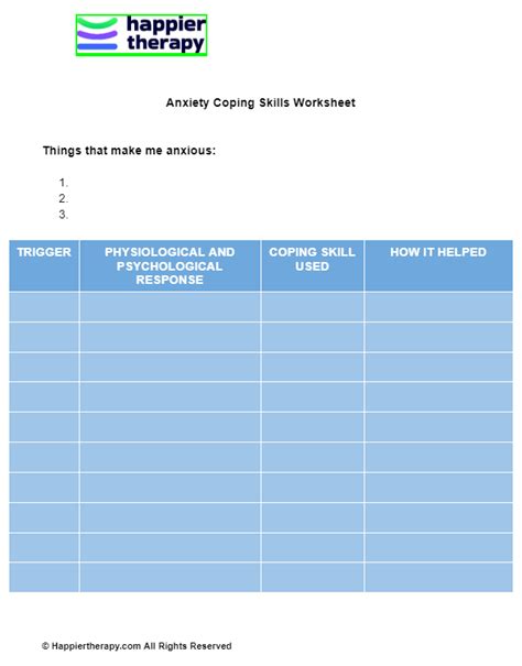 Anxiety Coping Skills Worksheet | HappierTHERAPY - Worksheets Library