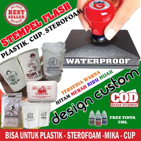 Jual Stempel Flash Plastik Gelas Cup Sterofoam Mika Tinta