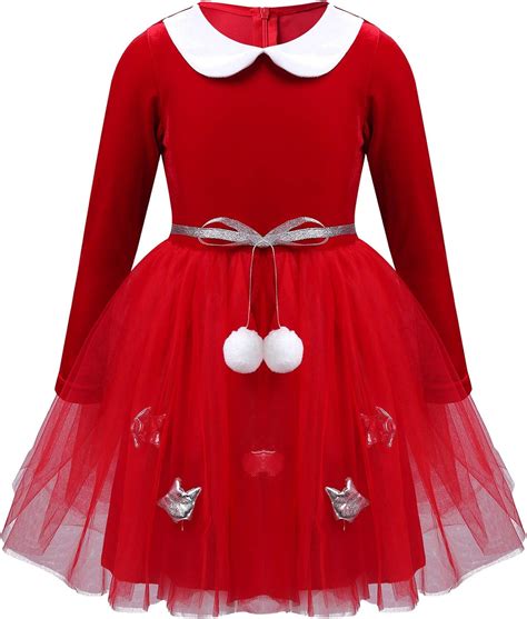 ranrann Enfant Fille Robe Noël Manche Longue Tutu Tulle Velours Costume