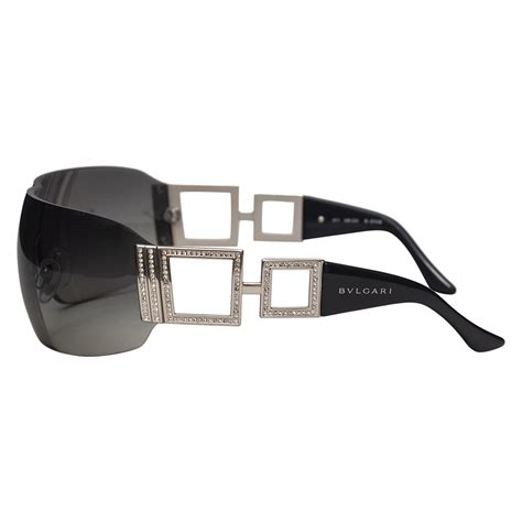 Bvlgari Black 6005 B Crystal Embellished Shield Sunglasses