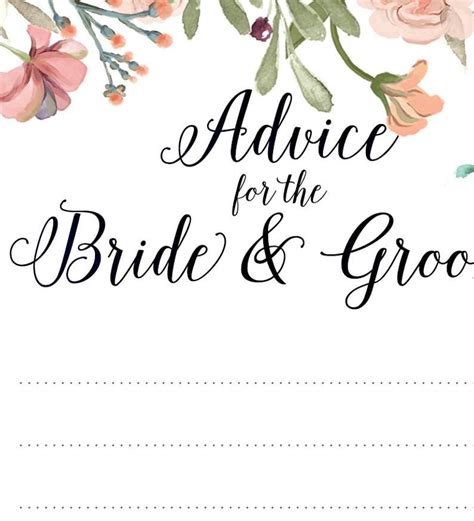 Floral Wedding Advice Card Advice For The Bride And Groom Etsy