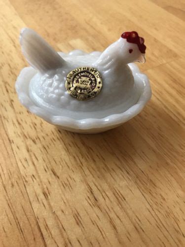 Vintage Westmoreland Small Milk Glass Hen Chicken On Nest White With Sticker Antique Price