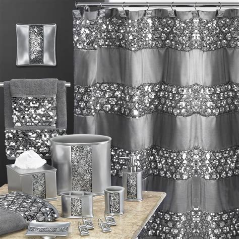 Sinatra Bathroom Accessories Collection Silver Shower Curtain Silver