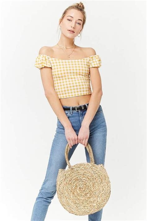 Forever 21 Gingham Off The Shoulder Crop Top Style Fashion Summer Outfit Ideas