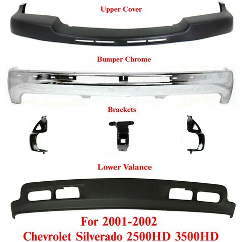 Front Bumper Chrome Steel Kit With Bracket For 01 02 Chevy Silverado 2