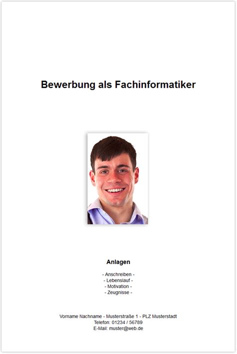 Bewerbungsdeckblatt Fachinformatiker Informatiker Fachinformatikerin