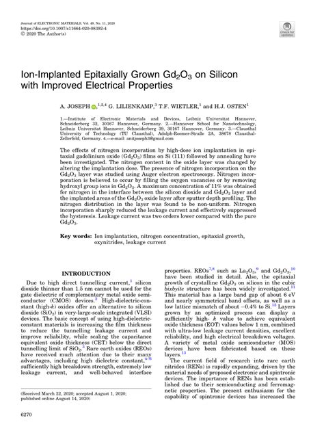 Pdf Ion Implanted Epitaxially Grown Gd O On Silicon With Improved