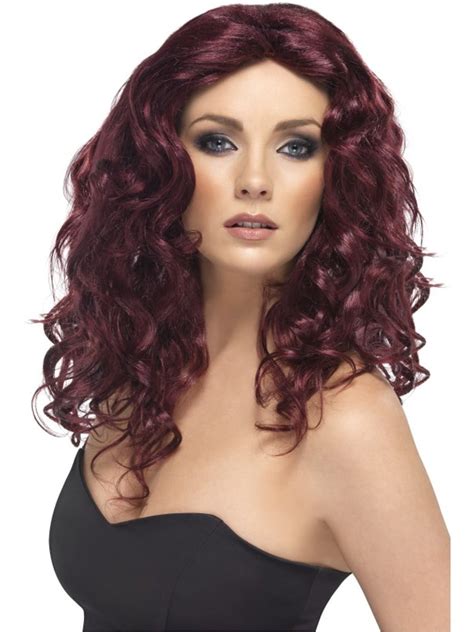 Adults Womens Glamour Long Burgandy Curly Wig Costume Accessory