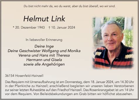 Traueranzeigen Von Helmut Link Trauer36 De