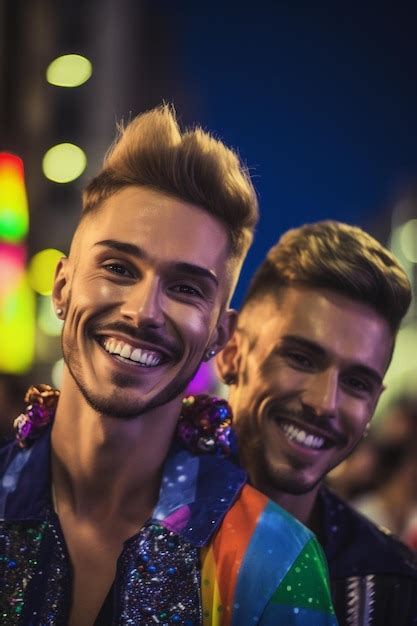Premium AI Image Happy Couple Celebrating At LGBTQ Gay Pride Parade