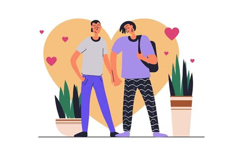 Lgbt Gay Pareja Web Concepto Con Personas Escena En Plano Dise O Hombres En Rom Ntico Relaci N
