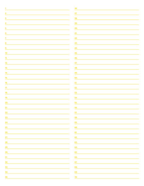 Printable 2-Column Numbered Yellow Lined Paper (College Ruled) for ...