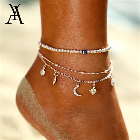 Bohemian Multi Layer Moon Pendant Anklet Bracelets For Women Fashion