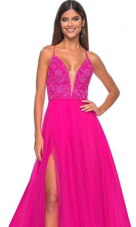 La Femme 32059 Plunging Applique Prom Dress Couture Candy