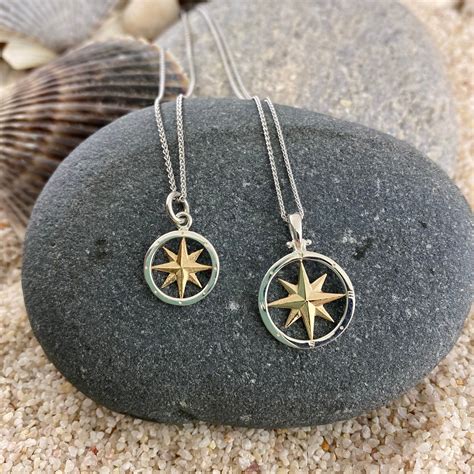 Two Tone Classic Compass Rose Pendant Cape Cod Jewelers