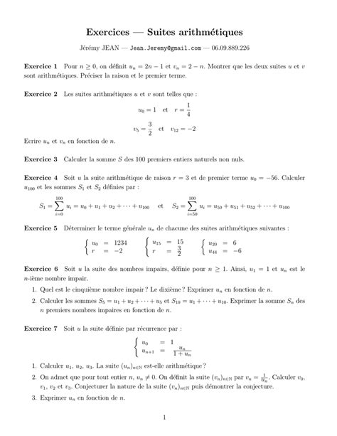 Exercices Suites arithmétiques