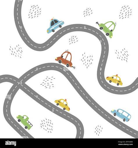 Dibujos animados lindo mapa para niños con coche carretera ciudad