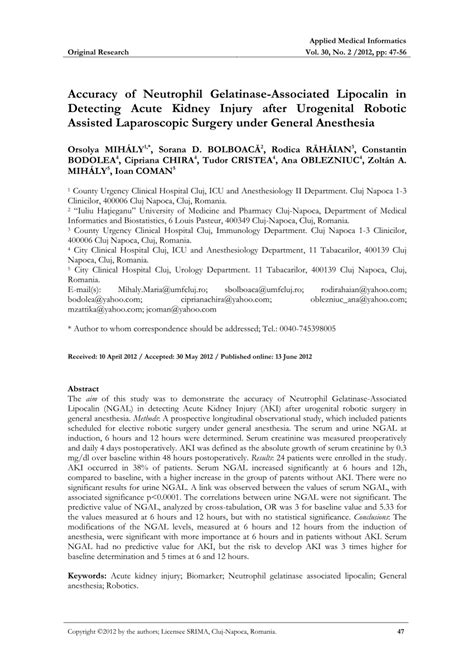 Pdf Accuracy Of Neutrophil Gelatinase Associated Lipocalin In