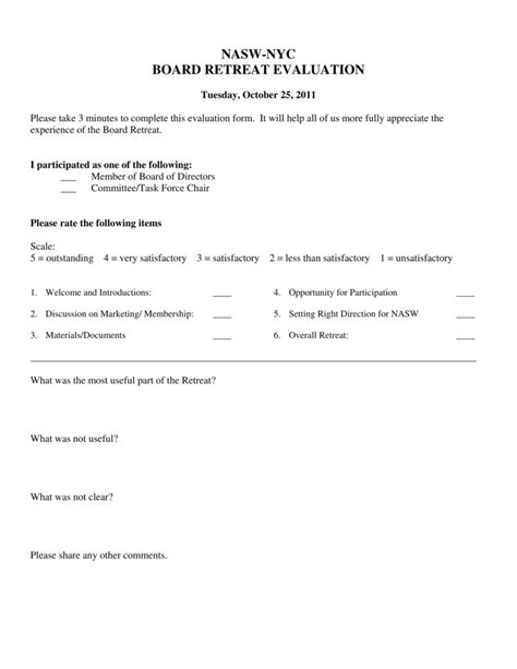 Retreat Evaluation Form Customize Sample