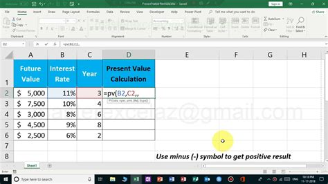 Present Value Calculation In Excel Youtube