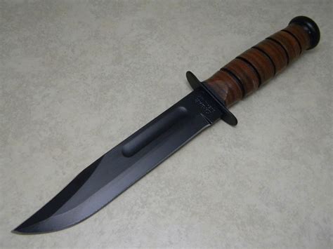 Ka Bar Olean Ny Stacked Leather Usmc Fixed Blade Fighting Knife