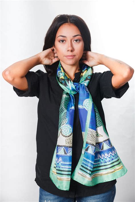 Light green and blue silk scarf - Ancientgreekscarves.com