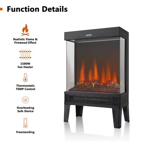 Electric Fireplace Stove Freestanding Heater With Realistic Flame