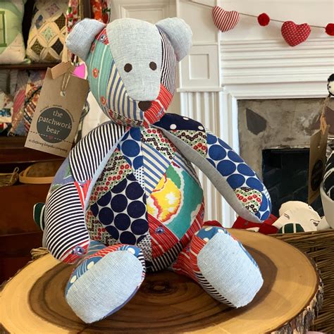 Patchwork Bear Made With Vintage Quilt Redblues The Patchwork Bear