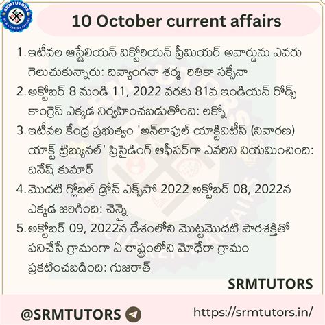 October 10 Current Affairs In Telugu Daily Current Affairs In Telugu