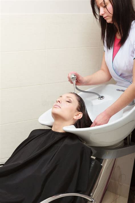 Hairstylist Washing Woman Hair Hairdressing Beauty Salon Stock Image