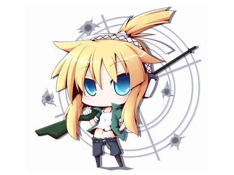 Female Holding Rifle Anime Character Illustration Chibi Hd Wallpaper