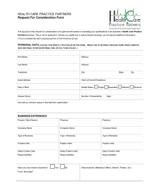 Fillable Online Request For Consideration Form Health Care Practice