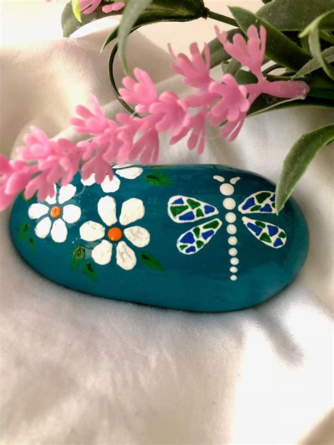 Dragonfly And Daisies Painted Rock Mothers Day T Easter T